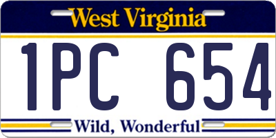 WV license plate 1PC654