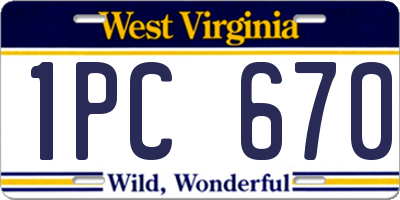 WV license plate 1PC670