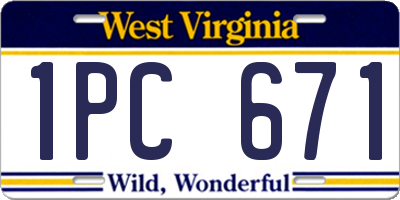 WV license plate 1PC671