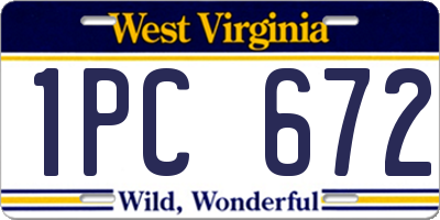 WV license plate 1PC672