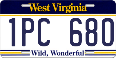 WV license plate 1PC680