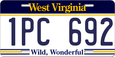 WV license plate 1PC692