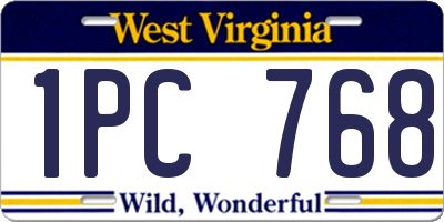 WV license plate 1PC768