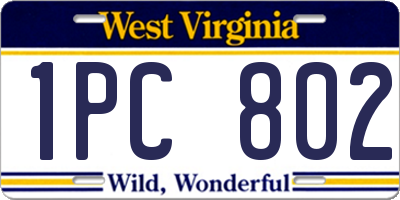 WV license plate 1PC802