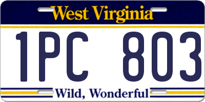 WV license plate 1PC803