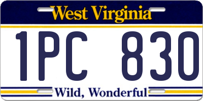 WV license plate 1PC830