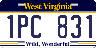 WV license plate 1PC831