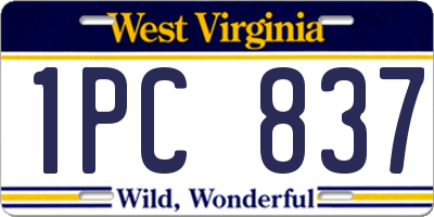 WV license plate 1PC837