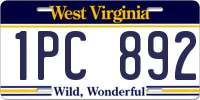 WV license plate 1PC892