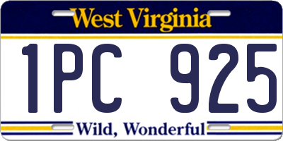WV license plate 1PC925