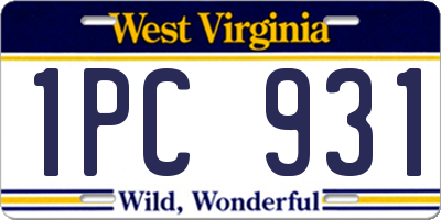 WV license plate 1PC931