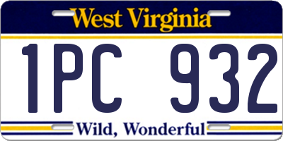 WV license plate 1PC932