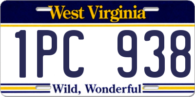 WV license plate 1PC938