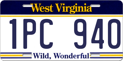 WV license plate 1PC940
