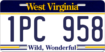 WV license plate 1PC958