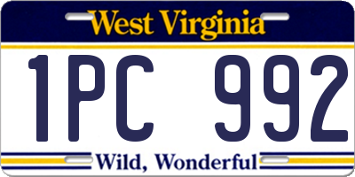WV license plate 1PC992