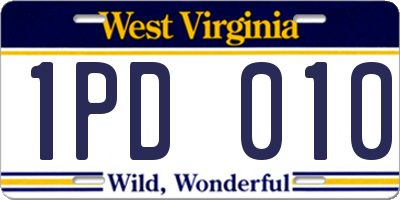WV license plate 1PD010
