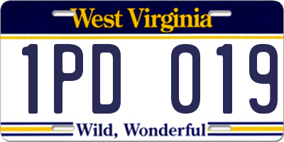 WV license plate 1PD019
