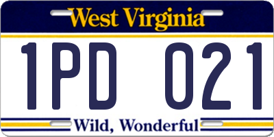 WV license plate 1PD021
