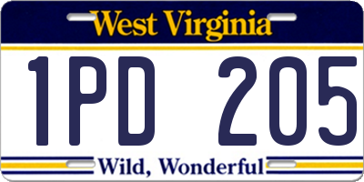WV license plate 1PD205