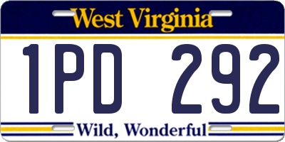 WV license plate 1PD292