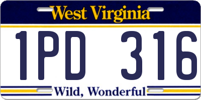 WV license plate 1PD316
