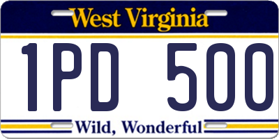WV license plate 1PD500