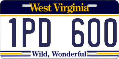 WV license plate 1PD600