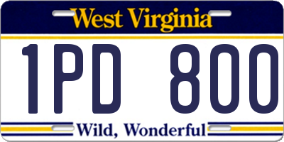WV license plate 1PD800