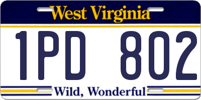 WV license plate 1PD802