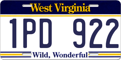 WV license plate 1PD922
