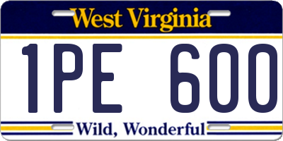 WV license plate 1PE600