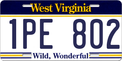 WV license plate 1PE802