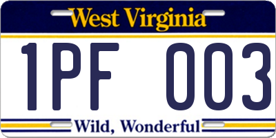 WV license plate 1PF003