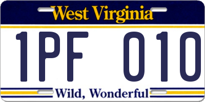 WV license plate 1PF010