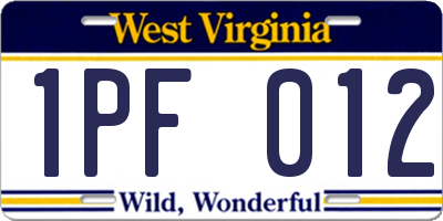 WV license plate 1PF012