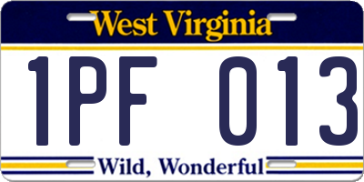 WV license plate 1PF013