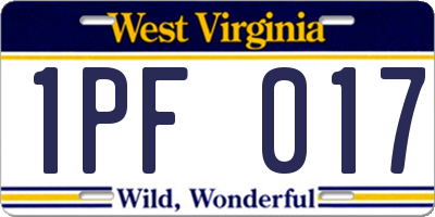 WV license plate 1PF017