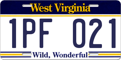 WV license plate 1PF021