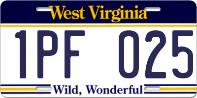 WV license plate 1PF025