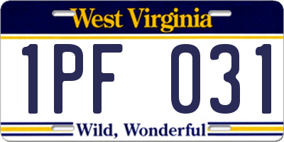 WV license plate 1PF031