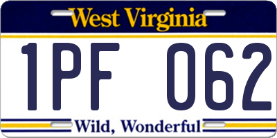 WV license plate 1PF062