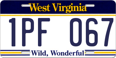 WV license plate 1PF067