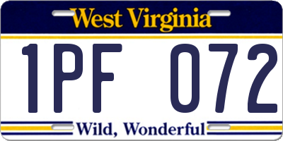 WV license plate 1PF072
