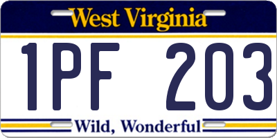WV license plate 1PF203
