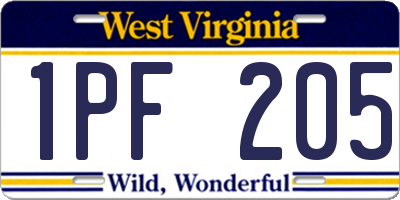 WV license plate 1PF205