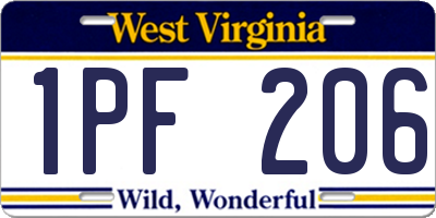 WV license plate 1PF206