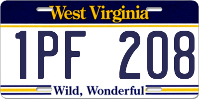WV license plate 1PF208