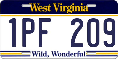 WV license plate 1PF209