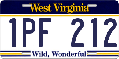 WV license plate 1PF212